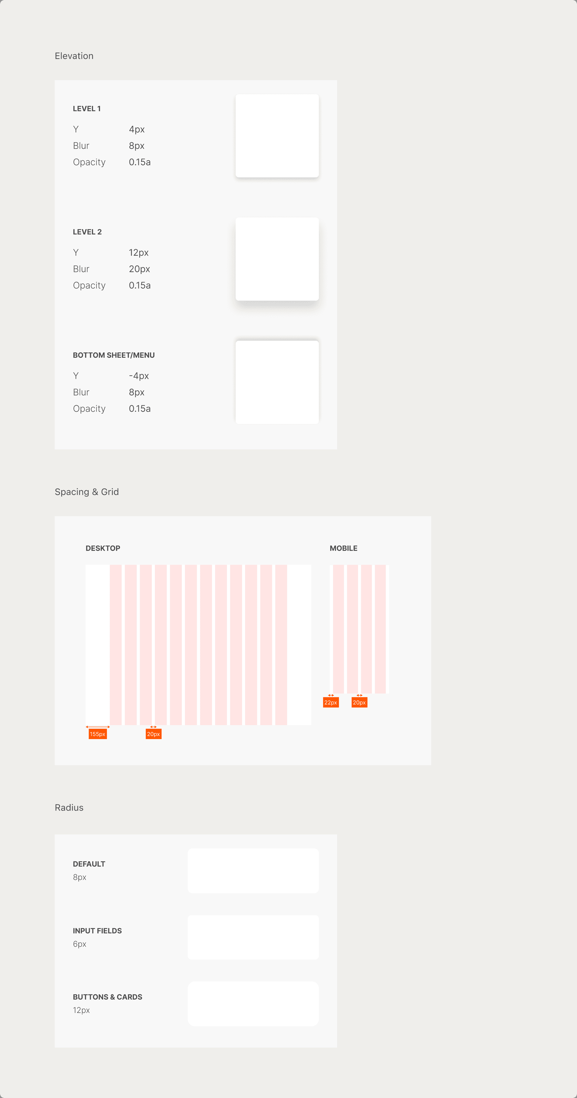 Scope elevation, spacing, and radius tokens