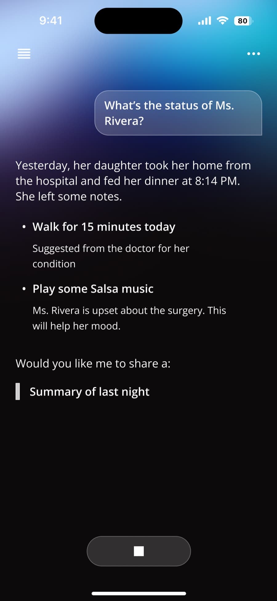 After: a shorter, progressively disclosed Ward conversational response
