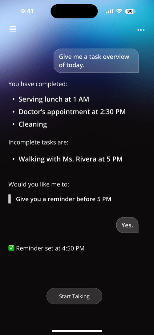 Ward conversational AI task coordination screen