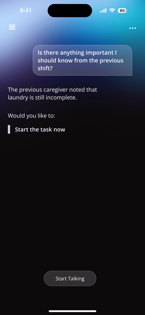 Ward conversational AI notes and shift handoff screen